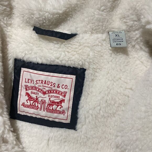 Levis Nylon Puffer Jacket Sherpa Black Zipper Up Women Size XL - Picture 4 of 13